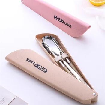 Portable 304 Stainless Steel Chopsticks Spoon Tableware Set Washable Tableware Set With Wheat Straw Box
Portable 304 Stainless Steel Chopsticks Spoon Tableware Set Washable Tableware Set With Wheat Straw Box