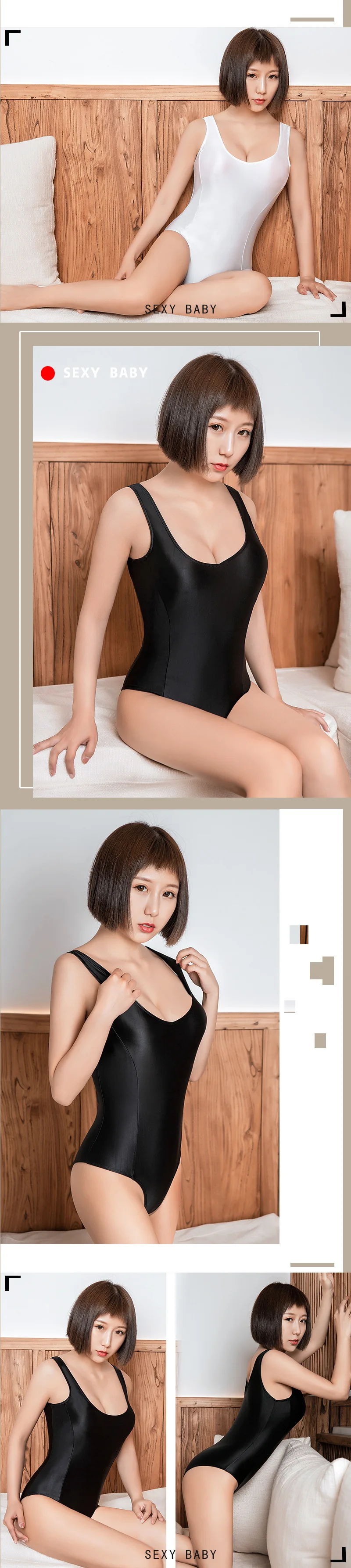 Fashion Shiny Japanese Kawaii Cosplay Swimsuit Zipper Open Crotch