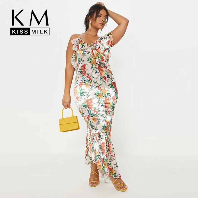 Женское пляжное платье макси Kissmilk свободное с цветочным принтом без рукавов