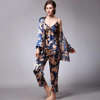 Sexy Silk Sleep Lounge 3 Pieces V-Neck Women Pajamas Set Elegant Print Long Sleeve Pyjamas Women Sleepwear Women Nightwear
Sexy Silk Sleep Lounge 3 Pieces V-Neck Women Pajamas Set Elegant Print Long Sleeve Pyjamas Women Sleepwear Women Nightwear