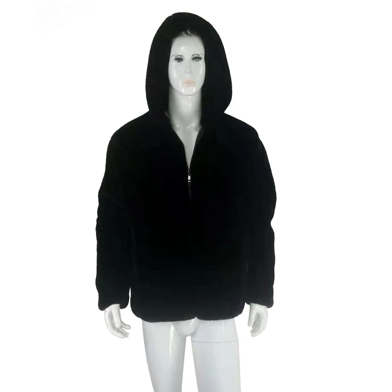 

Fashion winter faux Mink fur hooded coat Men Black color warm Elegant Soft comfortable mink fur hooded jacket male outwear coats