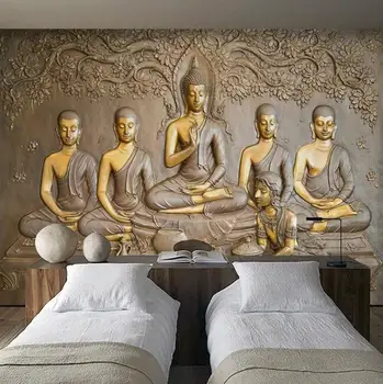 

8d Golden Buddha Hotel Restaurant Wallpaper Southeast Asia India Buddha Statue Bodhisattva Thai Style Large Mural Wallpaper