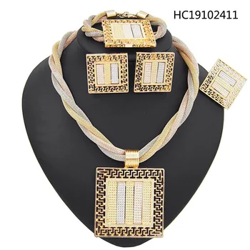 

Yulaili New Nigerian Wedding Jewelry Sets Big Chunky Necklace Stud Earrings Bridal Dubai Gold African Beads Crystal Jewellery