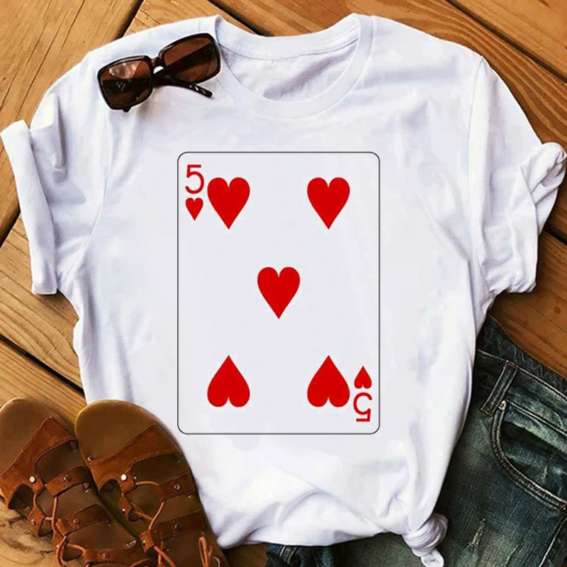 summer tops funny playing cards 5 funny t-shirt cartoon card Poker kpop harajuku tshirt kawaii vintage t shirt women shirts 2021
summer tops funny playing cards 5 funny t-shirt cartoon card Poker kpop harajuku tshirt kawaii vintage t shirt women shirts 2021