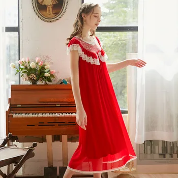 Palace Retro Princess Nightgown Short Sleeve Modal Gauze Long Sleepwear Solid Lace Round Neck Night Dress Sleeping Nightwear
Palace Retro Princess Nightgown Short Sleeve Modal Gauze Long Sleepwear Solid Lace Round Neck Night Dress Sleeping Nightwear