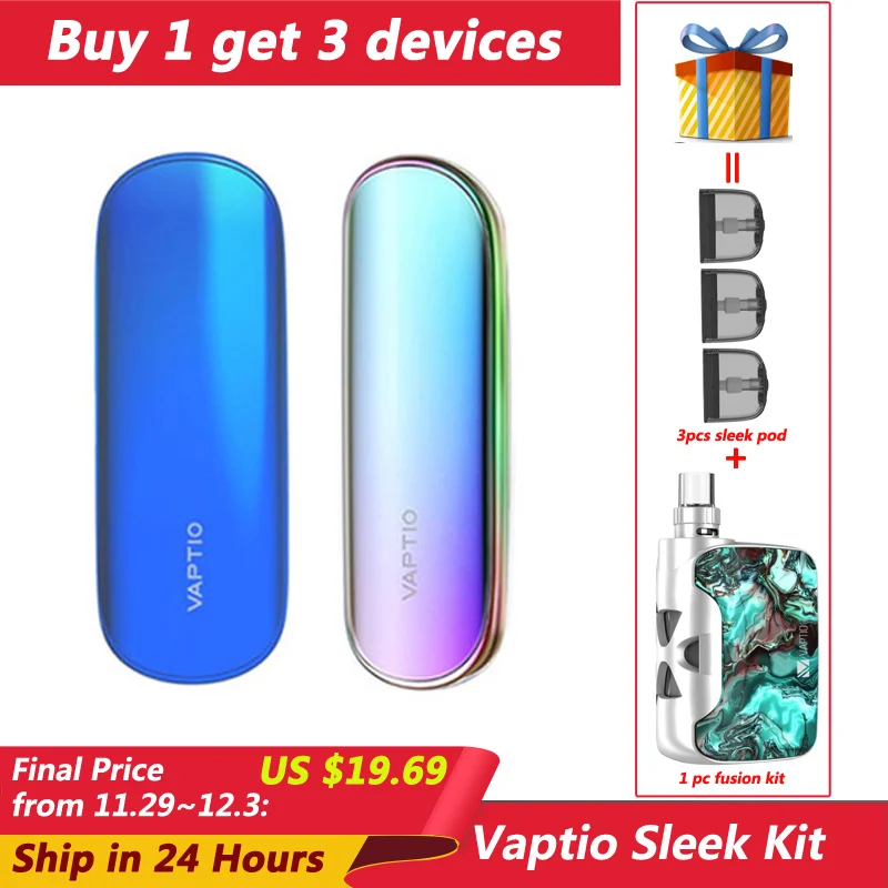 Original Vaptio Sleek Pod Kit with 400mAh Built-in Battery&1.5ml Refillable Tank&Easy Press to Fill System Airflow Control Kit
Original Vaptio Sleek Pod Kit with 400mAh Built-in Battery&1.5ml Refillable Tank&Easy Press to Fill System Airflow Control Kit