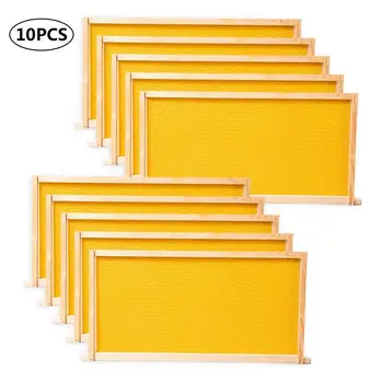 10pcs Waxed Foundation With Frames Beehive Kit Wax Coated Bee Hive Frames Beeswax Coated Foundation Sheet Beekeeping Tools