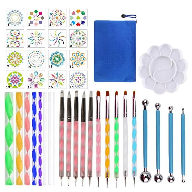 40pcs/set Mandala Dotting Tools Set for DIY Painting Rock Stone with Stencils Template Brush Tray Bag
40pcs/set Mandala Dotting Tools Set for DIY Painting Rock Stone with Stencils Template Brush Tray Bag