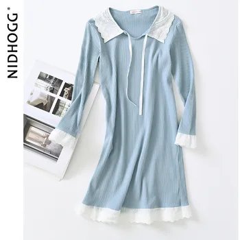 Modal Nightdress Women's Doll Collar Sweet Lace Night Gown Princess Long-Sleeved Midi-Skirt Sexy Sleepwear Solid Sleeping Dress 
Modal Nightdress Women's Doll Collar Sweet Lace Night Gown Princess Long-Sleeved Midi-Skirt Sexy Sleepwear Solid Sleeping Dress