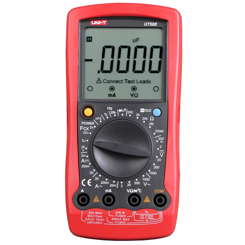 UNI-T UT58E Digital Multimeter AC DC Voltmeter Full Icon LCD DisplayTemperature Frequency Capacitance Diode Transistor
UNI-T UT58E Digital Multimeter AC DC Voltmeter Full Icon LCD DisplayTemperature Frequency Capacitance Diode Transistor