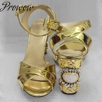 Prowow New Metallic Gold Genuine Leather Clock Crystal HIgh Heel Sandals Open Toe Thick Heel High Street Sandals Shoes Women
Prowow New Metallic Gold Genuine Leather Clock Crystal HIgh Heel Sandals Open Toe Thick Heel High Street Sandals Shoes Women