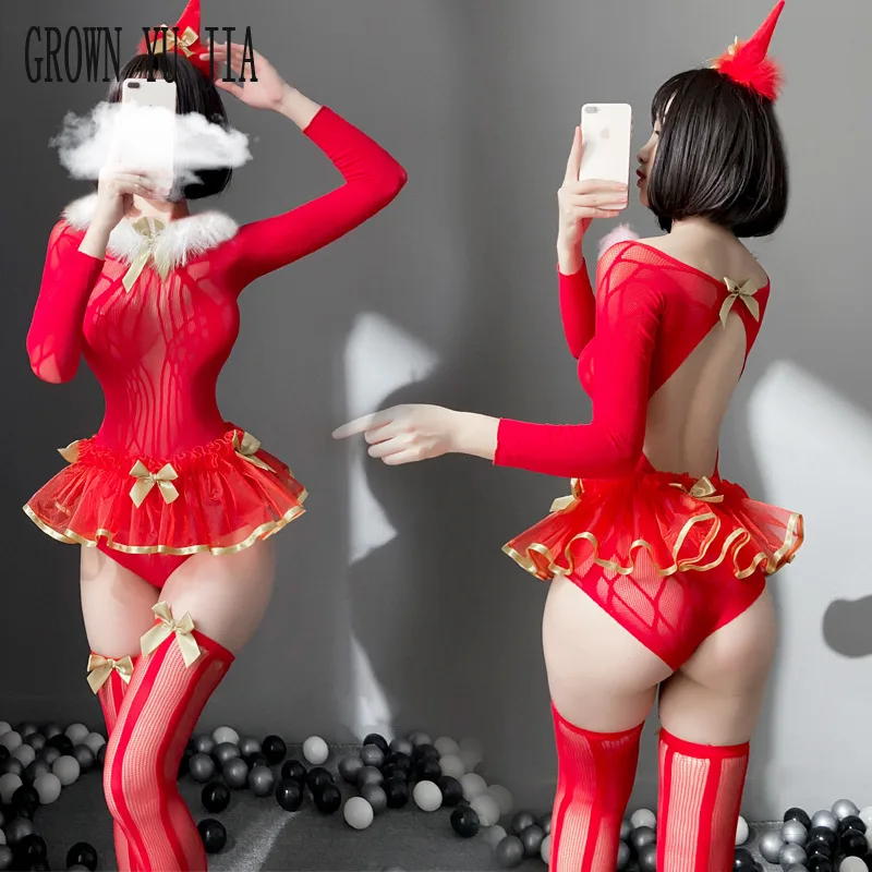 

Sexy Christmas Outfit Hollow Net Skirt Stockings Suit Porno Princess Uniform Cosplay Erotic Costums Babydoll Hot Women Lingerie