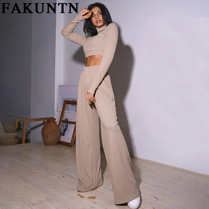 FAKUNTN Women Set Autumn Winter Clothes New Turtleneck Tops And Wide Leg Pants Lounge Wear Two Piece Set Outfit Women's Clothing
FAKUNTN Women Set Autumn Winter Clothes New Turtleneck Tops And Wide Leg Pants Lounge Wear Two Piece Set Outfit Women's Clothing