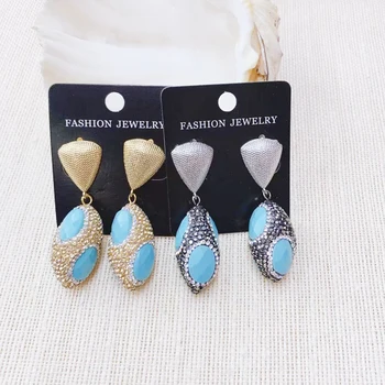 24K Gold Plated Crystal Synthetic Turquoise Earring Drop Earring Woman Earring For Gift Wholesale 2pair 
24K Gold Plated Crystal Synthetic Turquoise Earring Drop Earring Woman Earring For Gift Wholesale 2pair