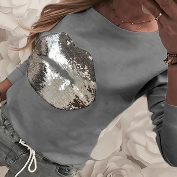 Hot Sequined Lip T-shirts Spring Women Tops Black White Casual Tee Shirt Femme Long Sleeve Tshirts O-neck Plus Size 3XL G1113 
Hot Sequined Lip T-shirts Spring Women Tops Black White Casual Tee Shirt Femme Long Sleeve Tshirts O-neck Plus Size 3XL G1113