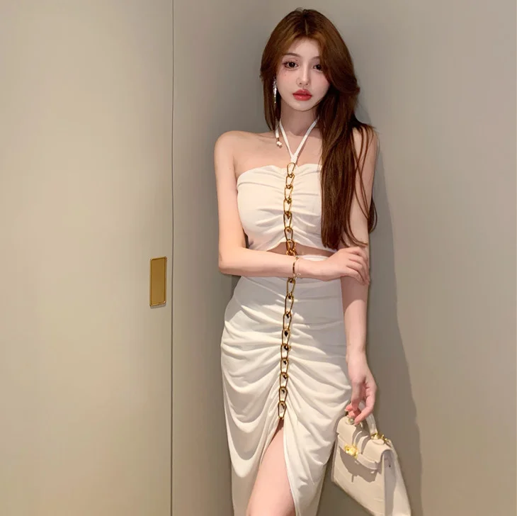 Graceful and Fashionable Chain on Neck Midriff Outfit Dress Sexy Skirt | Женская одежда