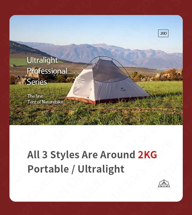 Naturehike – Tente de camping ultralégère pour 1, 2 ou 3 personnes, double couche NH17T001-T avec poteau en aluminium et en silicone, 20D Naturehike – Tente de camping ultralégère pour 1, 2 ou 3 personnes, double couche NH17T001-T avec poteau en aluminium et en silicone, 20D