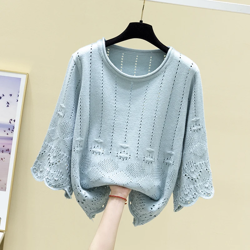 Spring and summer 2021 new round neck hollow out sweater women's thin blouse Pullover loose knit top fashion
Spring and summer 2021 new round neck hollow out sweater women's thin blouse Pullover loose knit top fashion