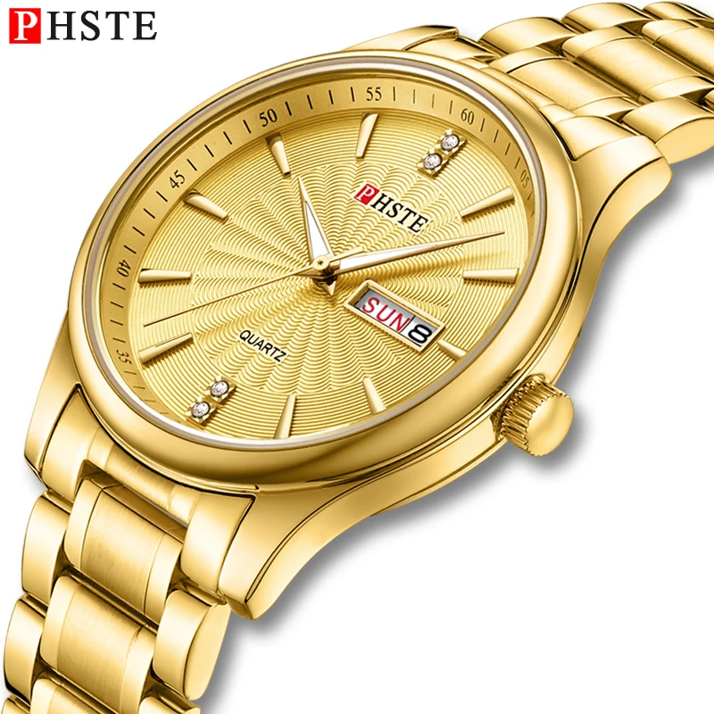PHSTE Gold Men Watch 316L Solid Stainless Steel Band Day Date Luminous Japan Movt Quartz Wristwatch Waterproof Luxury Male Watch
PHSTE Gold Men Watch 316L Solid Stainless Steel Band Day Date Luminous Japan Movt Quartz Wristwatch Waterproof Luxury Male Watch