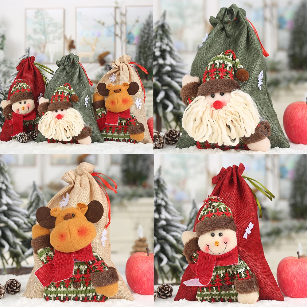 new christmas decorations linen drawstring gift bag large candy