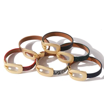 Hot Titanium Steel PU Leather Cuff Bangle Leopard Print Design Yellow Gold Punk Cool Bangle for Women Wedding Party Gift
Hot Titanium Steel PU Leather Cuff Bangle Leopard Print Design Yellow Gold Punk Cool Bangle for Women Wedding Party Gift