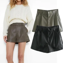 Withered England Style Vintage Leather High Waist Pu Mom Shorts Women Casual Bermuda Loose Short Feminino Plus Size Women Short 
Withered England Style Vintage Leather High Waist Pu Mom Shorts Women Casual Bermuda Loose Short Feminino Plus Size Women Short