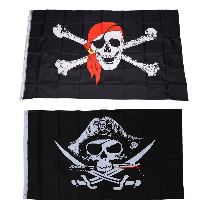 Fashion-Pirate Flags Caribbean Skull Head Pirate Skeleton Sabre Jolly Roger 150 x 90cm & NEW 3x5 with Red Bandana 3 | Дом и сад