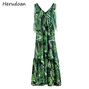 Herudoan Summer Women Fashion Designer Midi Dress Women Sexy V-Neck Bow Ruffles Green Leaf Jungle Printed Party Dress Vestoidos
Herudoan Summer Women Fashion Designer Midi Dress Women Sexy V-Neck Bow Ruffles Green Leaf Jungle Printed Party Dress Vestoidos