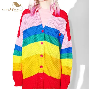 SISHION New Popular Rainbow Stripes women's Jackets Long Sleeve Stretch Knitted cardigans Casual Sweater Coat SP0889
SISHION New Popular Rainbow Stripes women's Jackets Long Sleeve Stretch Knitted cardigans Casual Sweater Coat SP0889