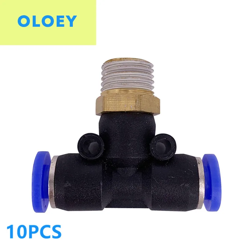 

10PCS PEB/PB Male Branch tee Port size OD:4 6 8 10 12mm Thread1/8" 1/4" 3/8" 1/2"BSP male Airtac type pneumatic fittings joint