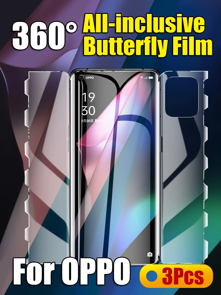 Find X5Pro X3 X2 Butterfly Hydrogel Film For OPPO Reno 6 7 Pro Screen Protector Reno5 4 3Pro Soft Front Back Edge All Coverage | Мобильные
