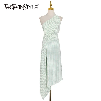 TWOTWINSTYLE Elegant Asymmteircal Dresses Female Skew Neck Sleeveless Backless High Waist Lace Up Irregular Hem Dress Women Tide
TWOTWINSTYLE Elegant Asymmteircal Dresses Female Skew Neck Sleeveless Backless High Waist Lace Up Irregular Hem Dress Women Tide