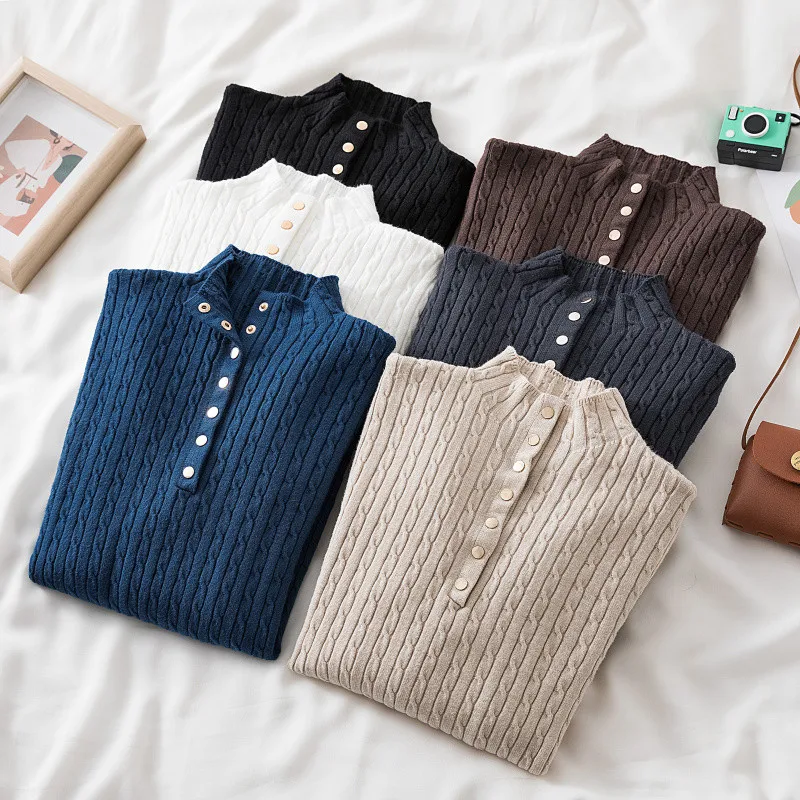 Half-High Neck Knitted Bottoming Sweater for Women Thick Pullover Top Autumn and Winter New Slim Button Warm Twist Pull Femme
Half-High Neck Knitted Bottoming Sweater for Women Thick Pullover Top Autumn and Winter New Slim Button Warm Twist Pull Femme