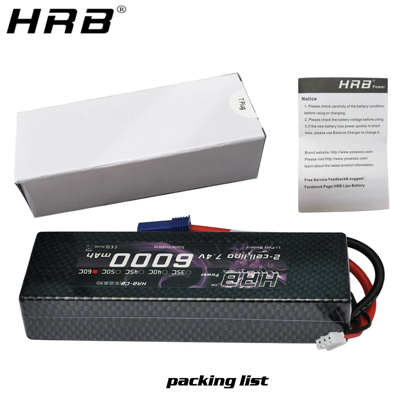 Аккумулятор HRB Lipo 2S 7 4 V 6000mah 60C XT60 T Deans TRX EC5 XT90 RC запчасти Жесткий Чехол для Traxxas