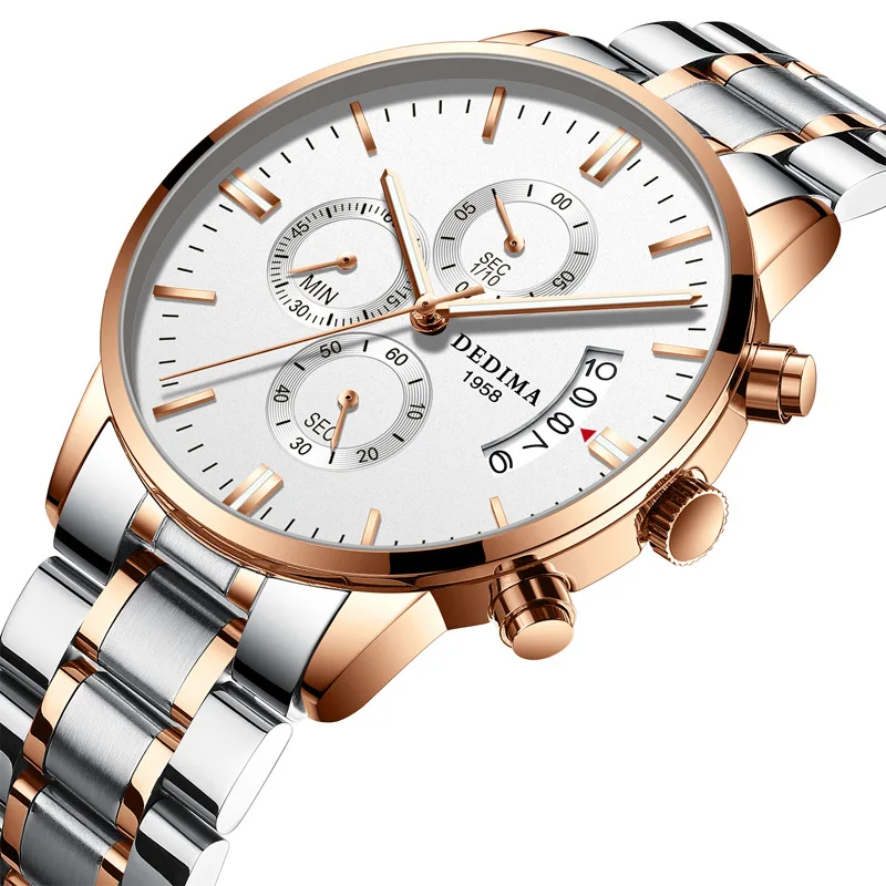 Dedima Butterfly Snap Closure Solid Steel Belt MEN'S Watch Waterproof Coated Glass Night Light Three-Eyed 6-Pin Quartz Watch
Dedima Butterfly Snap Closure Solid Steel Belt MEN'S Watch Waterproof Coated Glass Night Light Three-Eyed 6-Pin Quartz Watch