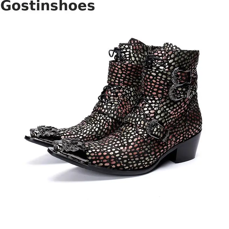 Men Winter Boots Genuine Leather Polka Dots Decoration Motorcycle Boots Metal Cap Toe Pointed Buckle Strap Short Ankle Boots
Men Winter Boots Genuine Leather Polka Dots Decoration Motorcycle Boots Metal Cap Toe Pointed Buckle Strap Short Ankle Boots