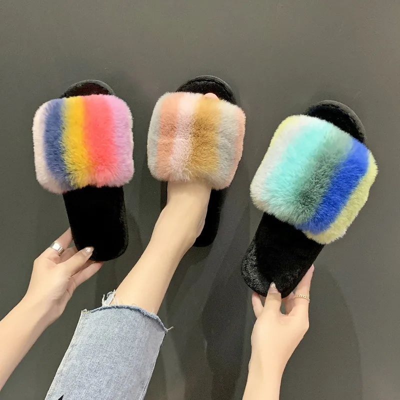 

Тапочки COOTELILI женские домашние, искусственный мех, каблук 2 см, разноцветные, размеры 36-41, зимняя обувь, 2021