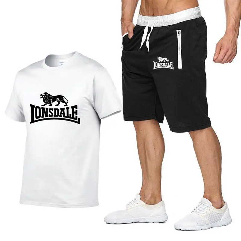 Мужские летние спортивные комплекты LONSDALE футболки с коротким рукавом + короткие