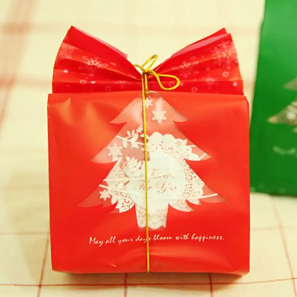50x christmas bag gift bag tree print plastic christmas gift