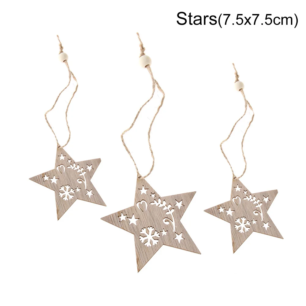 3pcs/set wood diy crafts xmas tree hanging ornaments christmas