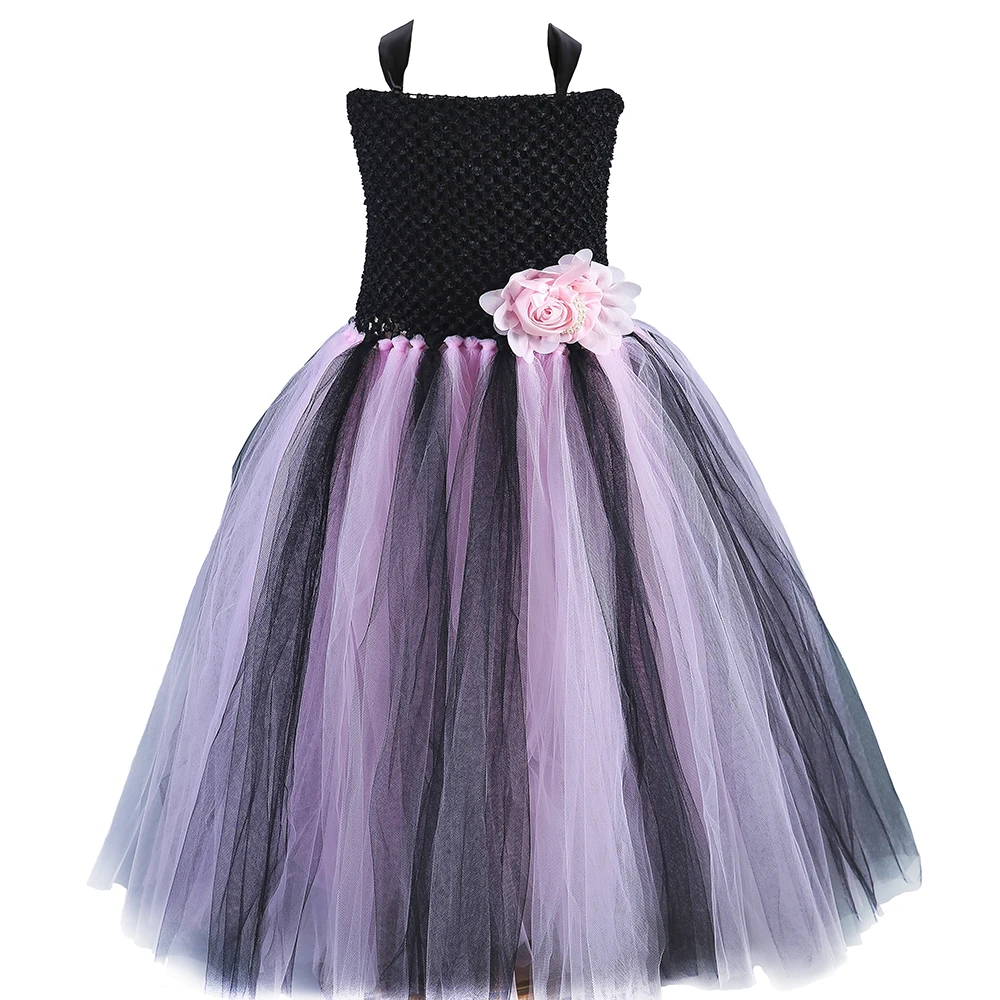 Черное розовое платье-пачка для девочки с цветами Свадебная вечеринка детское
