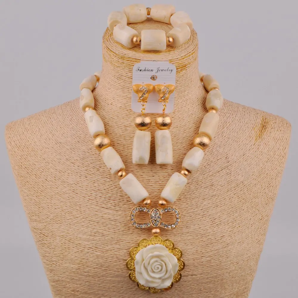 Фото Модное Африканское ожерелье белый коралловый бисер комплект ювелирных изделий
