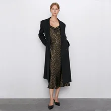 ZA 2019 Outono Nova Leopard Vestido de Alça Moda Ocidente Mulheres Roupas Pijama Com Decote Em V Vestido de Festa Partido Viagens de Férias Por Atacado(China)