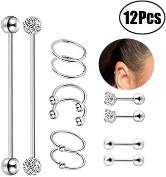 Lvcky 12 Pieces Stainless Steel Barbell Stud Body Piercing Jewelry Earrings Nose Hoop for Cartilage Helix Tragus Lip
Lvcky 12 Pieces Stainless Steel Barbell Stud Body Piercing Jewelry Earrings Nose Hoop for Cartilage Helix Tragus Lip