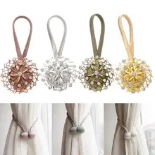 

50%HOT2Pcs Curtain Tieback Elastic Rope Magnetic Buckle High Durability Faux Crystal Flower Window Drape Holdbacks for Home