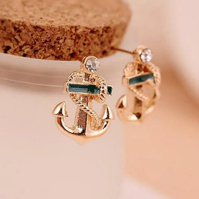 High Quality Punk Style Pirate Anchor Cubic Zirconia Stud Earrings Gold Color CZ Crystals For Women Fashion Party Jewelry Gifts
High Quality Punk Style Pirate Anchor Cubic Zirconia Stud Earrings Gold Color CZ Crystals For Women Fashion Party Jewelry Gifts