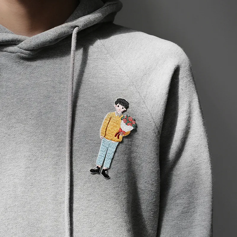 1 Piece Cartoon Boy Girls Embroideried Patches for Phone Case Bag Jeans Glue Patches for Student Clothes Sticker