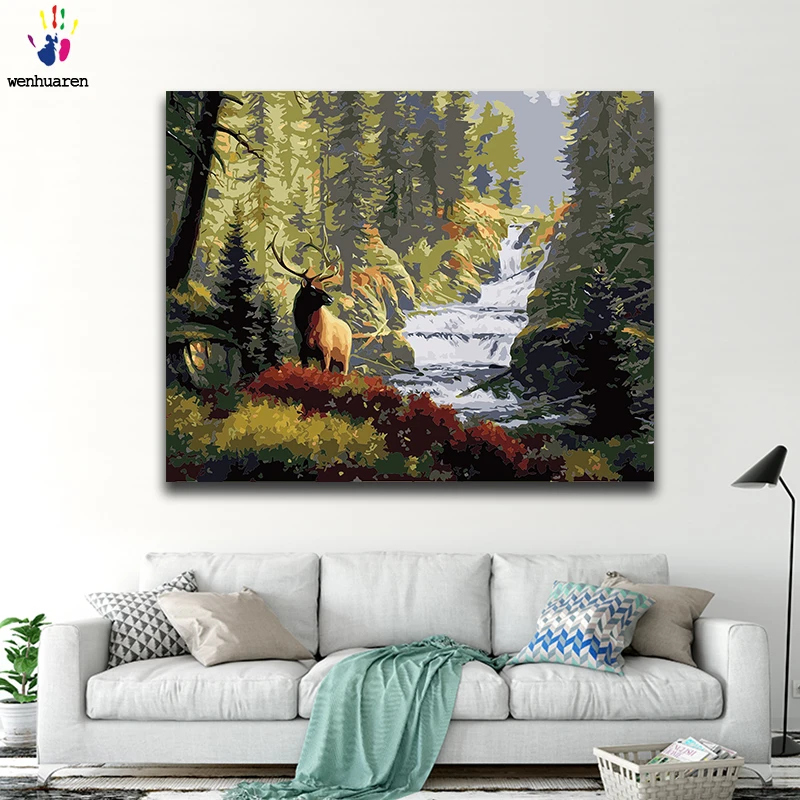 Фото DIY Раскрашивание по номерам картины леса с набором 40x50 в - купить