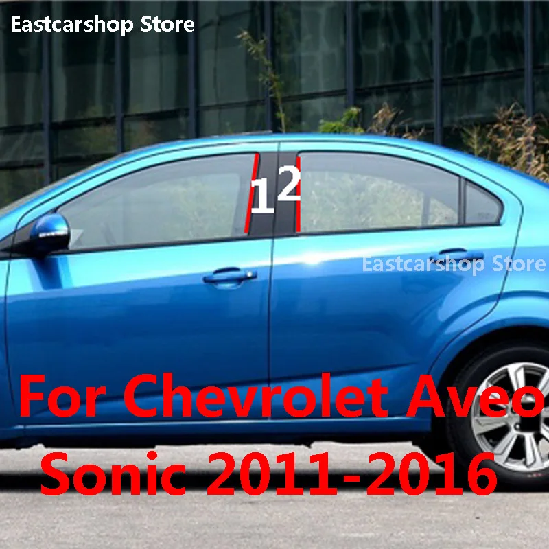 

For Chevrolet Aveo MK2 T300 Sonic Car Door Window Middle Column Trim B C Pillar Strip Stickers 2016 2015 2014 2013 2012 2011
