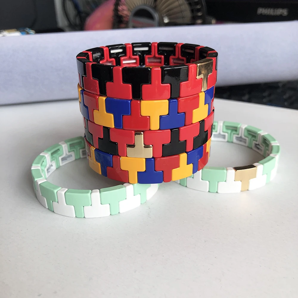 Boho Bracelet Tetris Shaped Rainbow Elasticity Braided Stackable Enamel Tile Bracelet InsInstagram Trendy Bangles
Boho Bracelet Tetris Shaped Rainbow Elasticity Braided Stackable Enamel Tile Bracelet InsInstagram Trendy Bangles